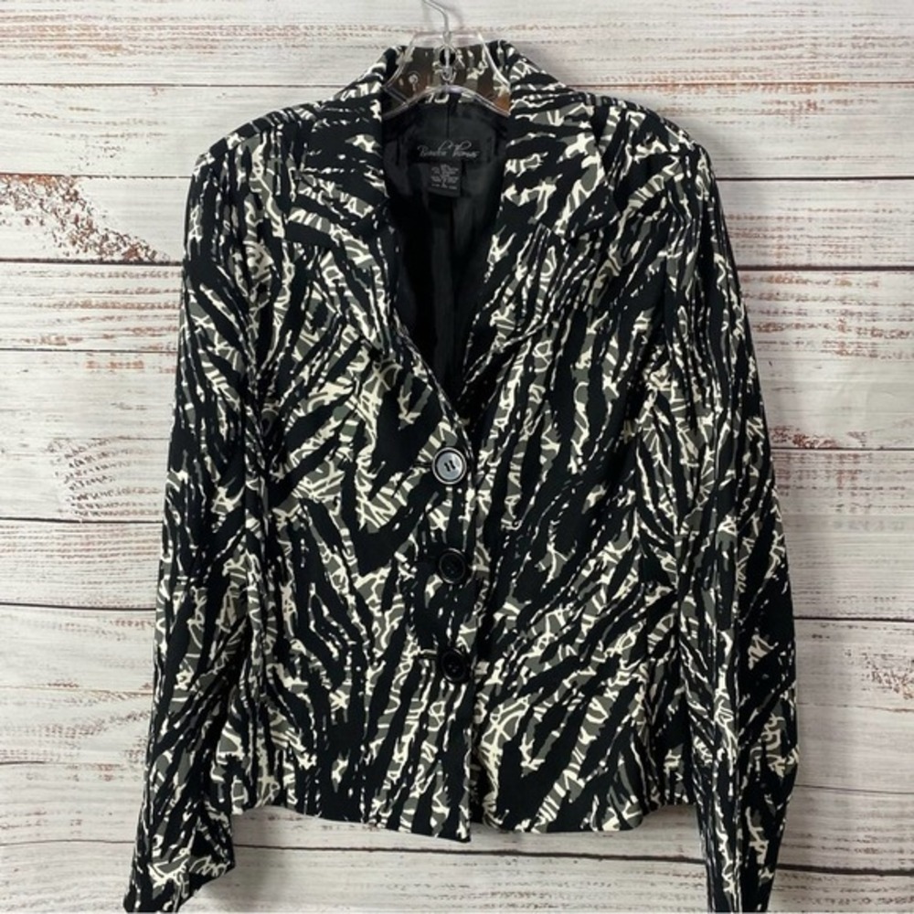 BRANDON THOMAS Tweed BLACK / WHITE 3 BUTTON SIZE LARGE SILKY BLAZER JACKET